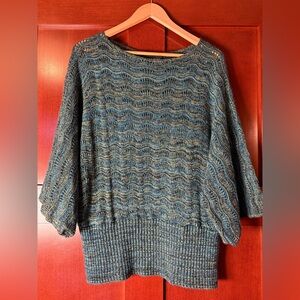 Y2K Lane Bryant Peacock Hues Knit Sweater With Open Weave Size 14/16